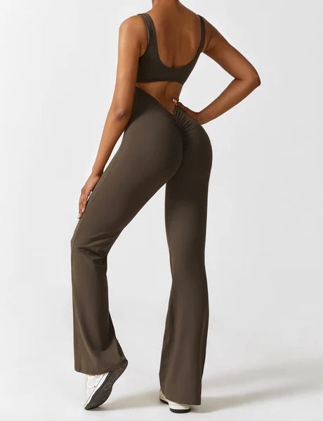 V-Back Jumpsuit Coffee