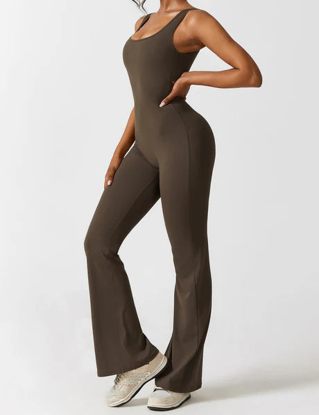 V-Back Jumpsuit Coffee