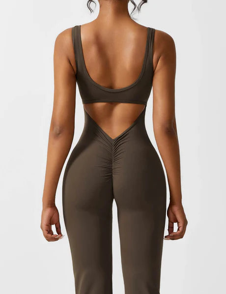 V-Back Jumpsuit Coffee