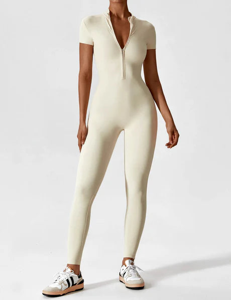 Zipper Jumpsuit Beige