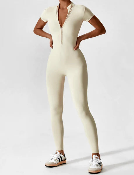 Zipper Jumpsuit Beige