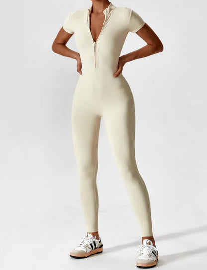 Zipper Jumpsuit Beige