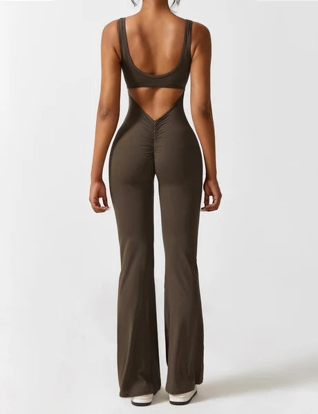 V-Back Jumpsuit Coffee
